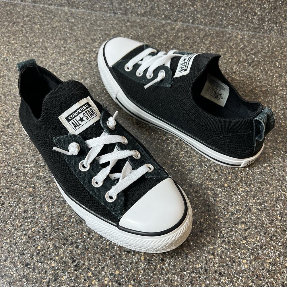 Converse All Star Womens 7 Classic Black Textured Canvas Skate Shoes Slip On Low